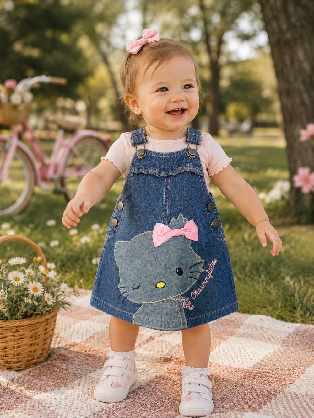 RARE Sanrio Charmmy Kitty Vintage Denim Overall Jumper Dress 12M
